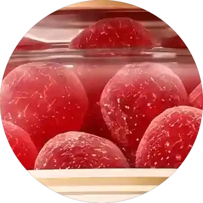Close view of the red berry Gelagen gummies inside the bottle